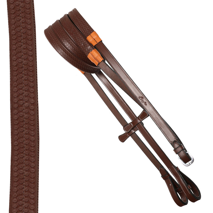 ExionPro Rubber Reins with Leaf Style Martingale Stoppers-Reins-Bridles & Reins