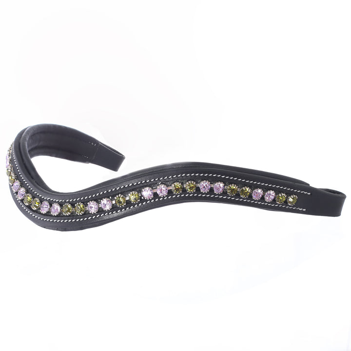 ExionPro Elegant Deep Curved Soft Padded Olivine, Violet Colored Crystal Browband-Browbands-Bridles & Reins