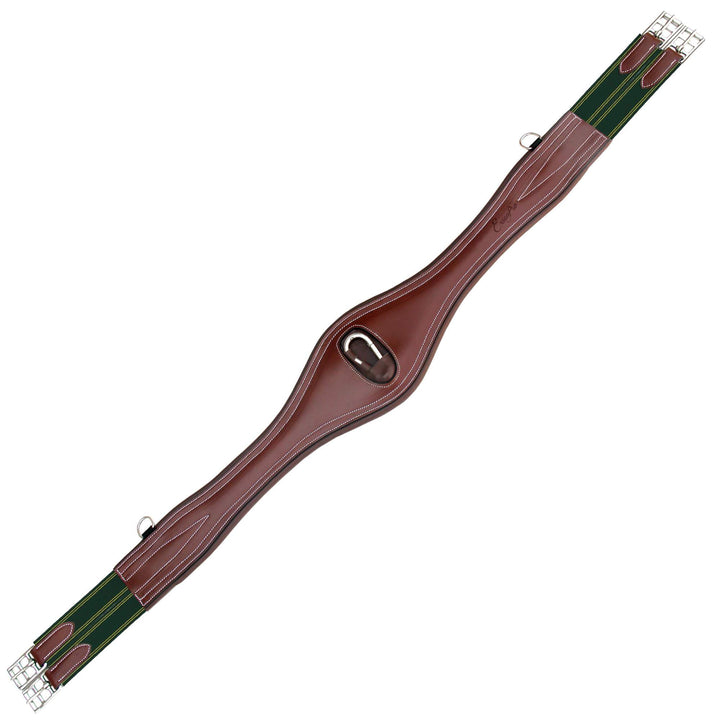 ExionPro Snap Over Lay Girth with Leather/Sheepskin Padding - Green Elastic with Yellow Lines-Girths-Bridles & Reins