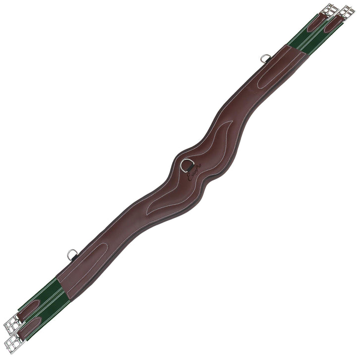 ExionPro Wave Over Lay Girth with Leather/Sheepskin Padding - Green Elastic with White Lines-Girths-Bridles & Reins