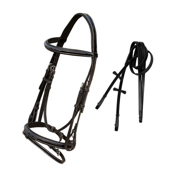 ExionPro Designer Fancy Square Raised Glossy Patent Leather Bridle & Rubber Reins-Bridles-Bridles & Reins