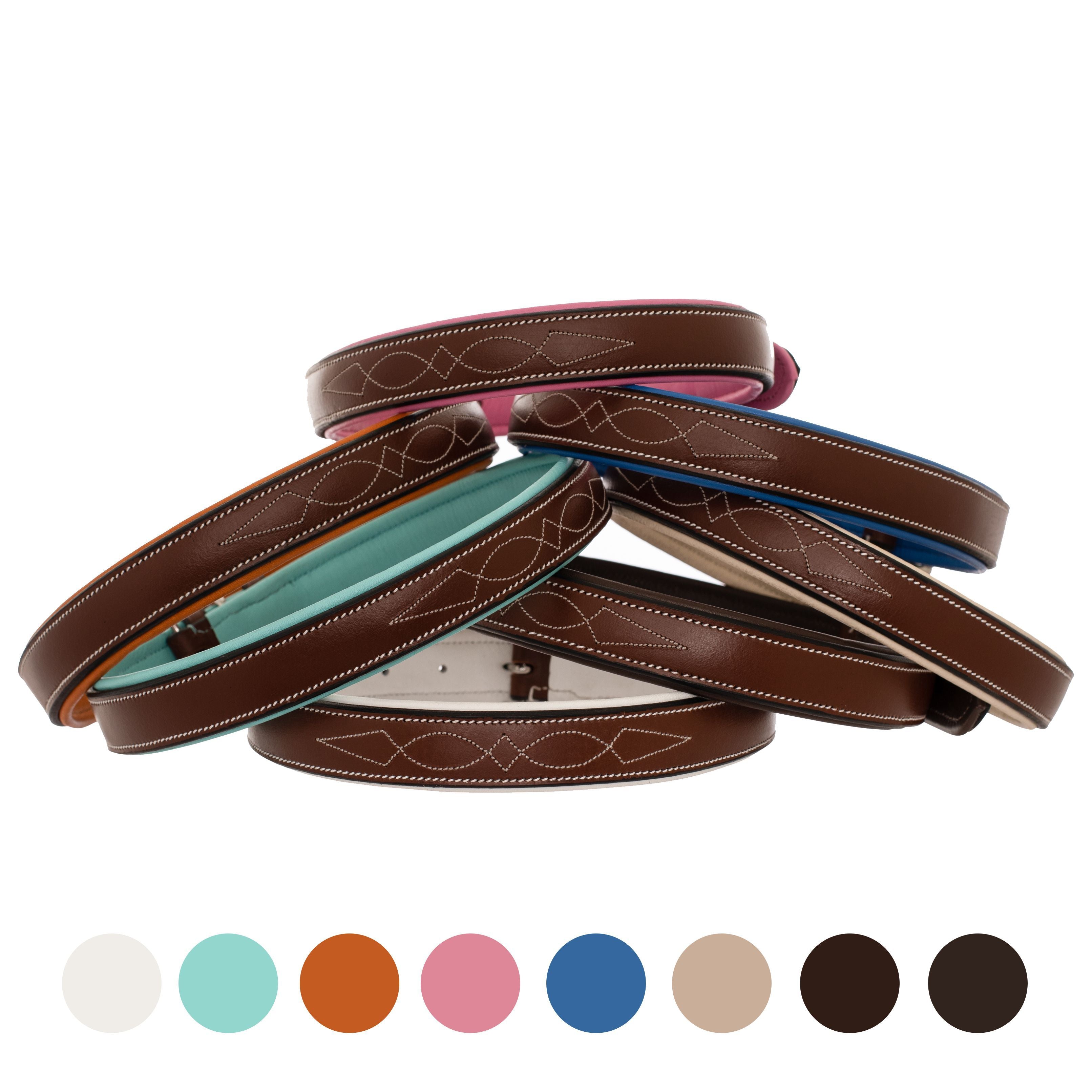 Leather Dog Collars ExionPro Fancy Stitched Dog Collar With Blue Padding Bridles Reins