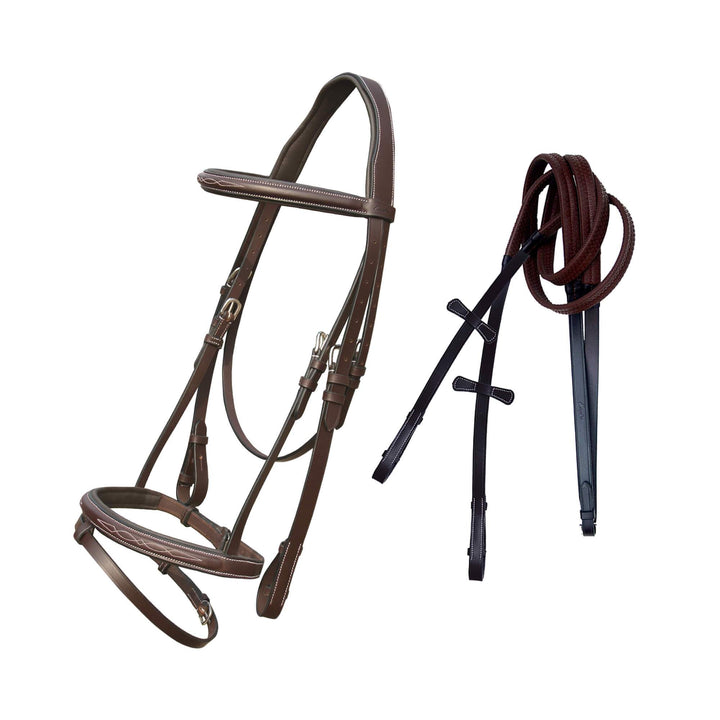 ExionPro Twin Designer Fancy Stitched English Snaffle Bridle with Reins-Bridles-Bridles & Reins