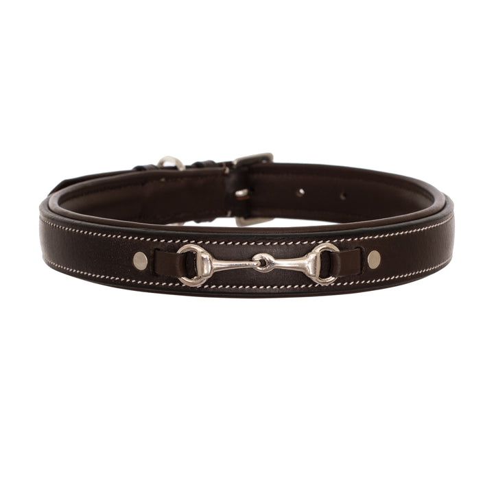 ExionPro Silver Snaffle Padded Leather Dog Collar - Brown Padding-Dog Collars-Bridles & Reins