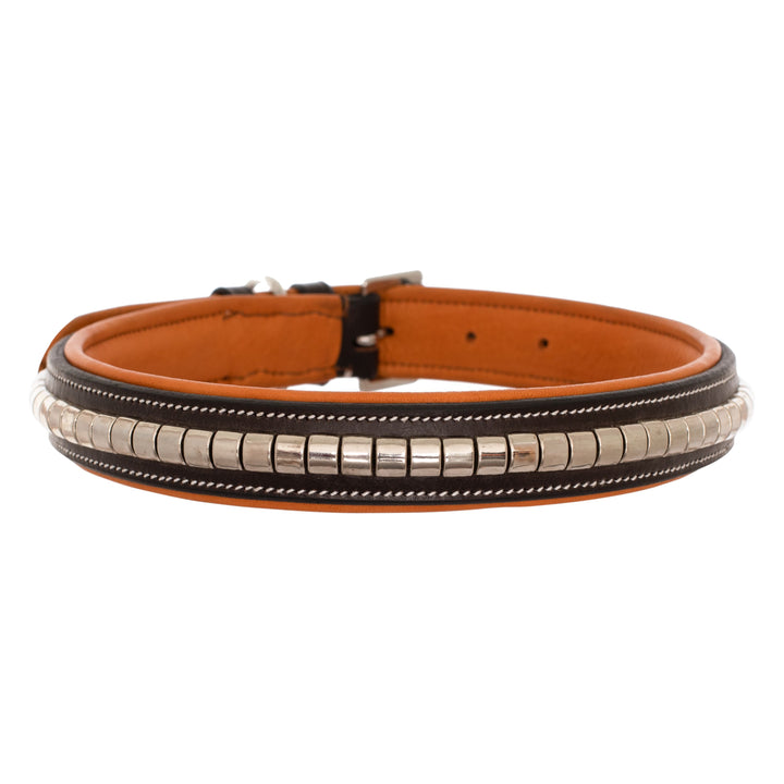 ExionPro Silver Clincher Padded Leather Dog Collar - Conker Padding-Dog Collars-Bridles & Reins