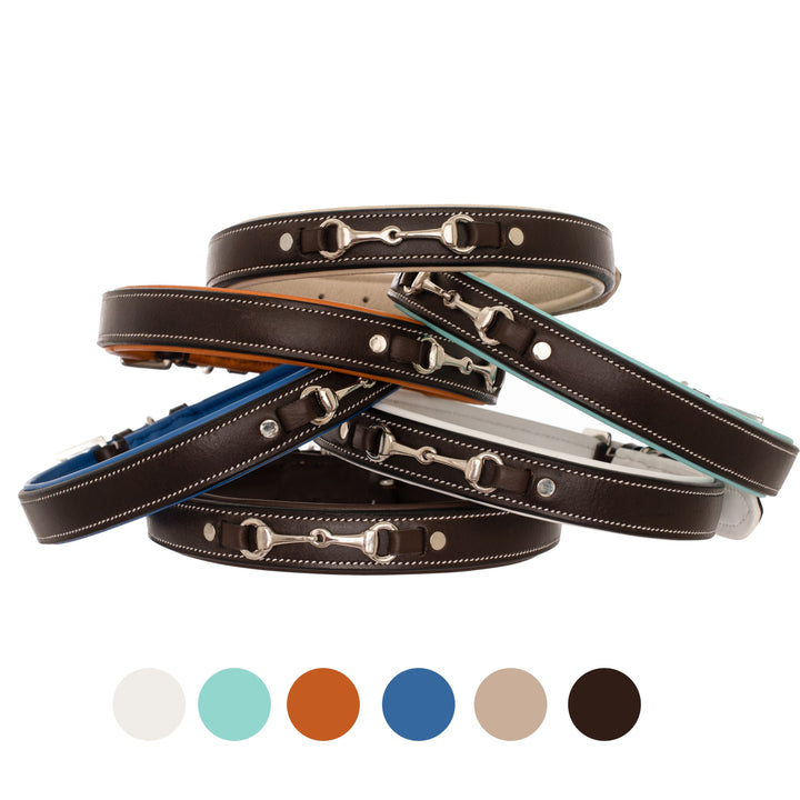 ExionPro Silver Snaffle Padded Leather Dog Collar - Conker Padding-Dog Collars-Bridles & Reins
