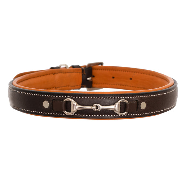 ExionPro Silver Snaffle Padded Leather Dog Collar - Conker Padding-Dog Collars-Bridles & Reins