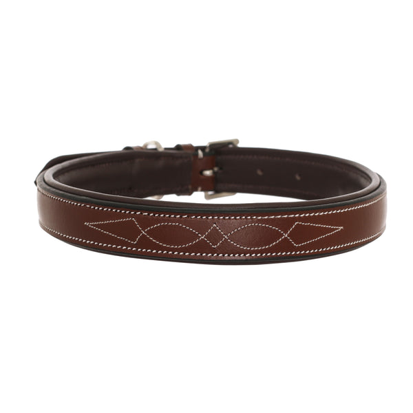 ExionPro Fancy Stitched Padded Leather Dog Collar - Oak Brown Padding-Dog Collars-Bridles & Reins