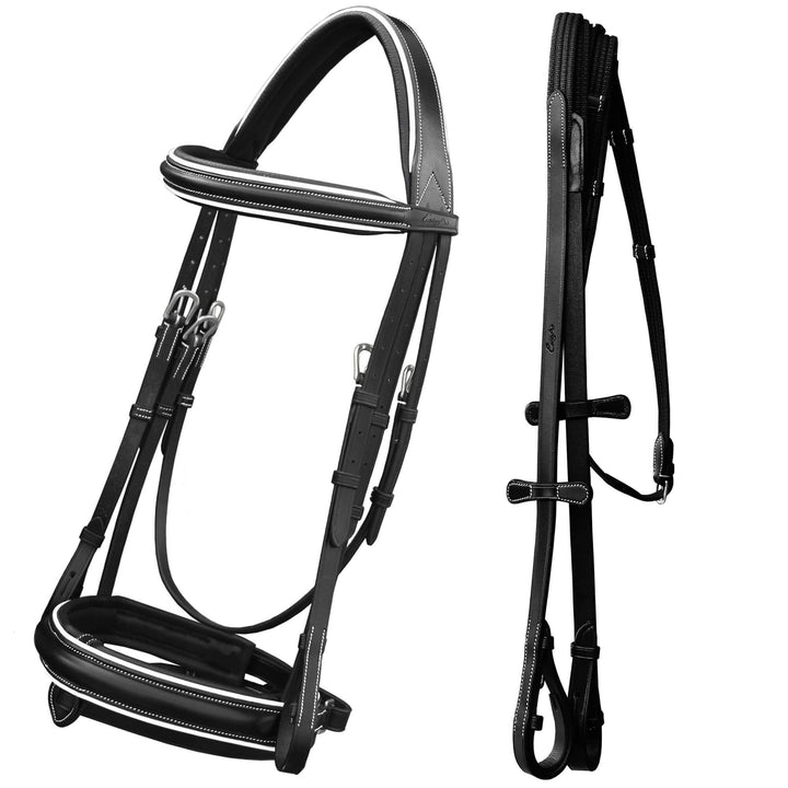 ExionPro Comfort Lined White Piping Broad Dressage Bridle With Web Reins-Bridles-Bridles & Reins