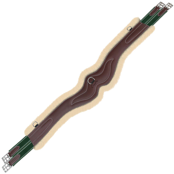ExionPro Wave Over Lay Girth with Leather/Sheepskin Padding - Green Elastic with White Lines-Girths-Bridles & Reins