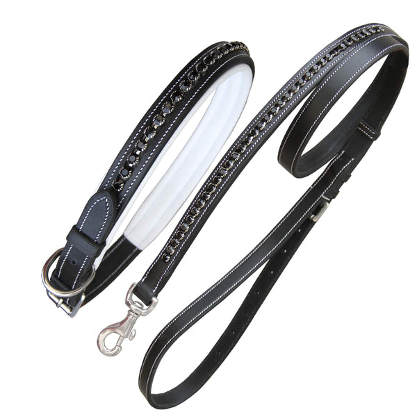 ExionPro Black Bling Dog Collar With Lead-Dog Leads with Dog Collars-Bridles & Reins