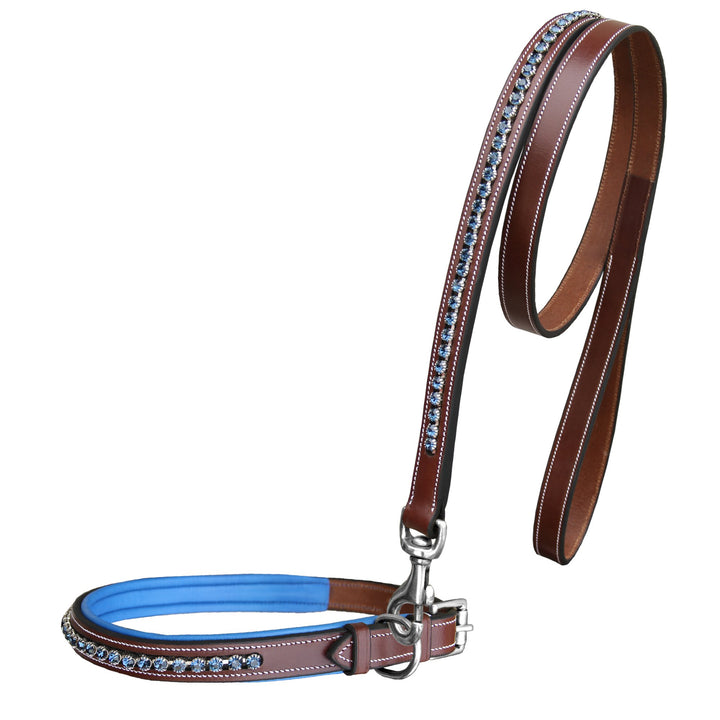 ExionPro Dark Blue Bling Dog Collar With Lead-Dog Leads with Dog Collars-Bridles & Reins