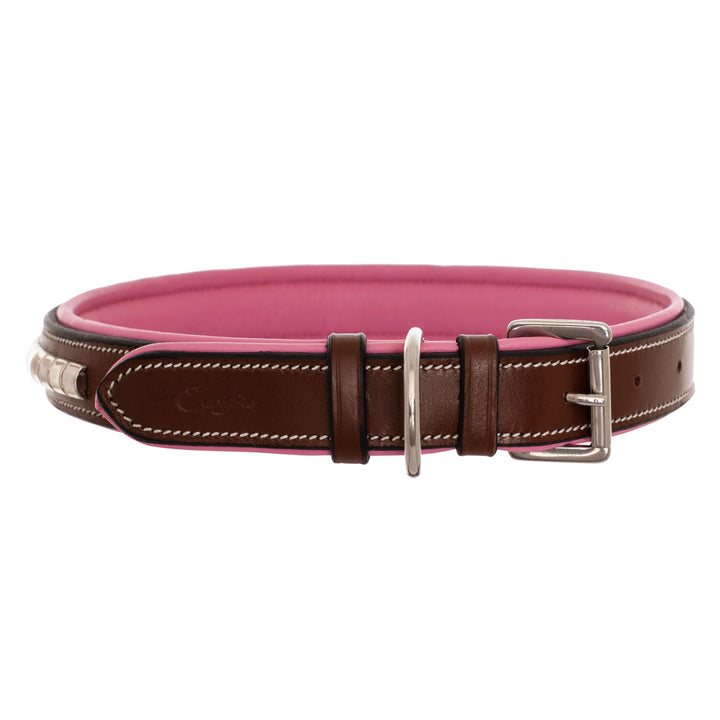 ExionPro Silver Clincher Padded Leather Dog Collar - Pink Padding-Dog Collars-Bridles & Reins
