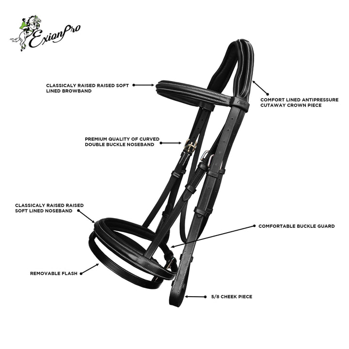 ExionPro Pressure Relief Crown Raised Padded Jumping Bridle with Reins-Bridles-Bridles & Reins