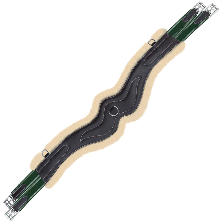 ExionPro Wave Over Lay Girth with Leather/Sheepskin Padding - Green Elastic with White Lines-Girths-Bridles & Reins