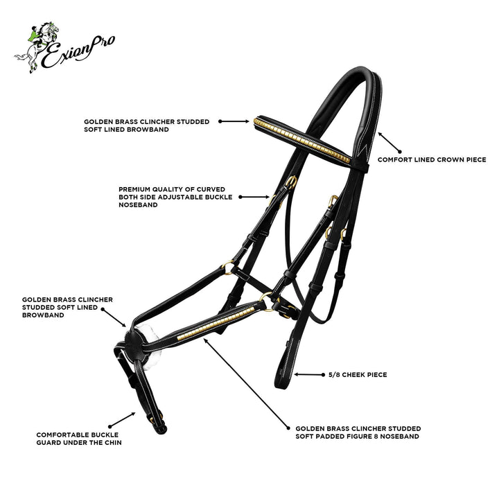 ExionPro Brass Clincher Figure 8 Bridle with Rubber Reins-Bridles-Bridles & Reins