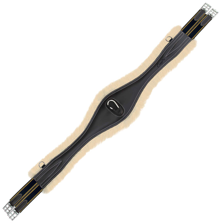 ExionPro Snap Over Lay Girth with Leather/Sheepskin Padding - Navy Blue Elastic with Yellow Lines-Girths-Bridles & Reins
