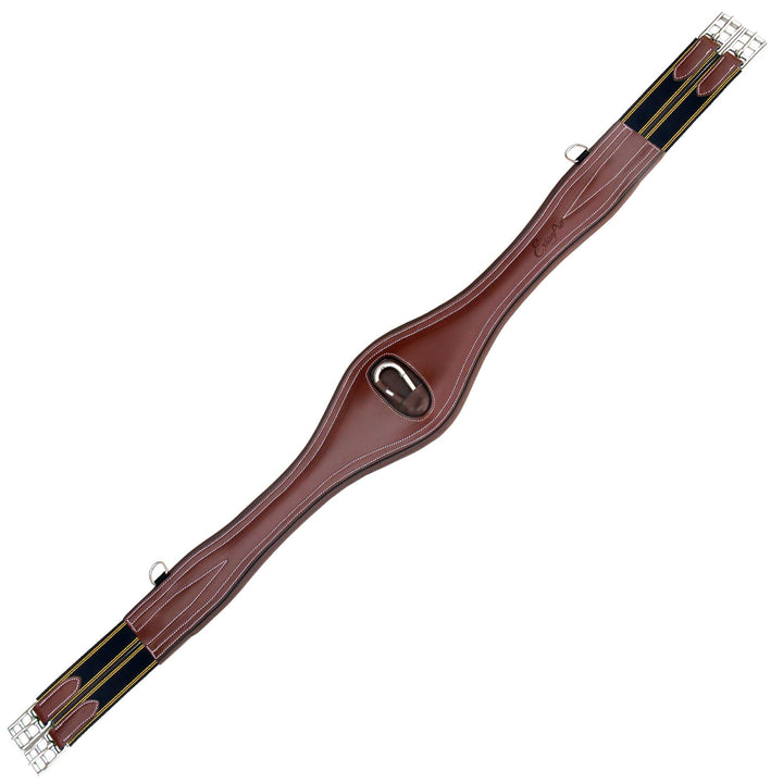 ExionPro Snap Over Lay Girth with Leather/Sheepskin Padding - Navy Blue Elastic with Yellow Lines-Girths-Bridles & Reins