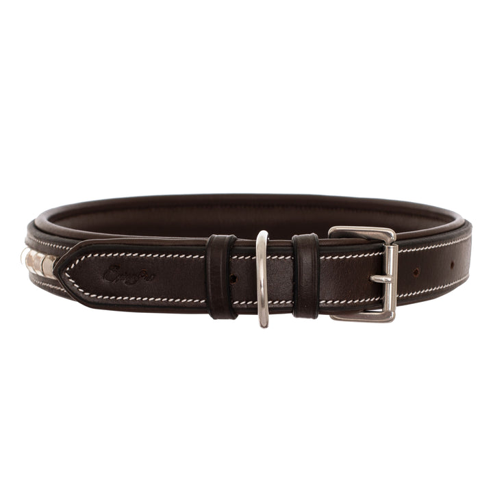 ExionPro Silver Clincher Padded Leather Dog Collar - Brown Padding-Dog Collars-Bridles & Reins