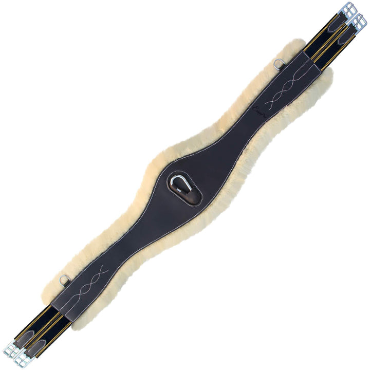 ExionPro Snap Over Lay Girth with Leather/Sheepskin Padding - Navy Blue Elastic with Yellow Lines-Girths-Bridles & Reins