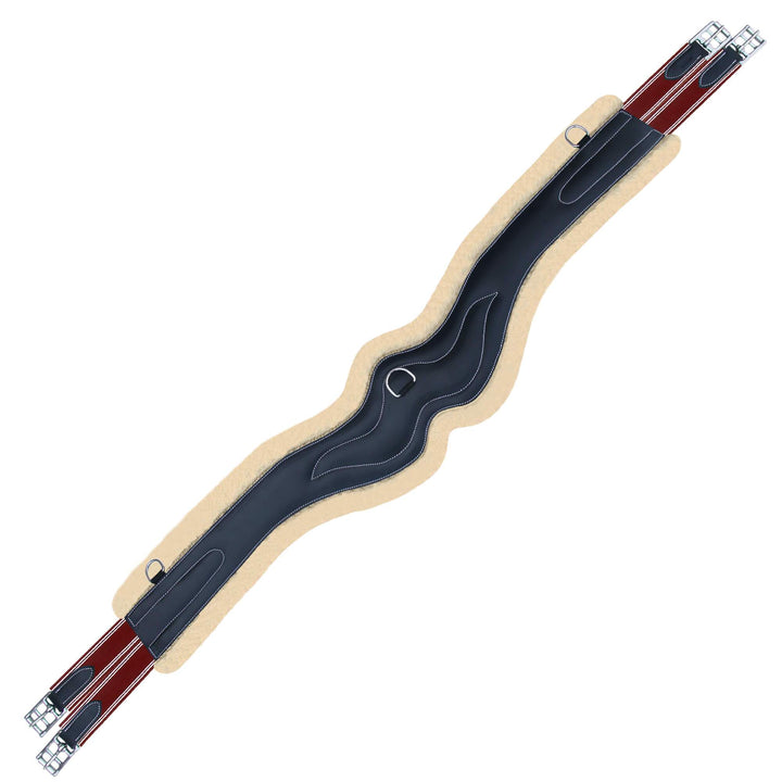 ExionPro Wave Over Lay Girth with Leather/Sheepskin Padding - Burgundy Elastic with White Lines-Girths-Bridles & Reins