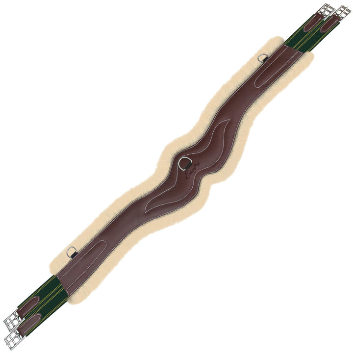 ExionPro Wave Over Lay Girth with Leather/Sheepskin Padding - Green Elastic with Yellow Lines-Girths-Bridles & Reins