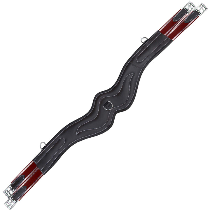 ExionPro Wave Over Lay Girth with Leather/Sheepskin Padding - Burgundy Elastic with White Lines-Girths-Bridles & Reins