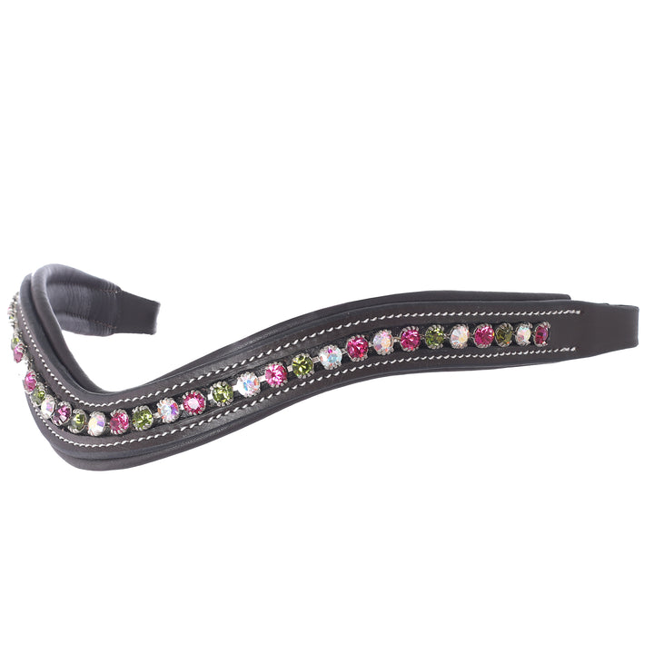 ExionPro Elegant Soft Padded Fuchsia,Crystal Aurore Boreale, Olivine Colored Crystal Browband-Browbands-Bridles & Reins