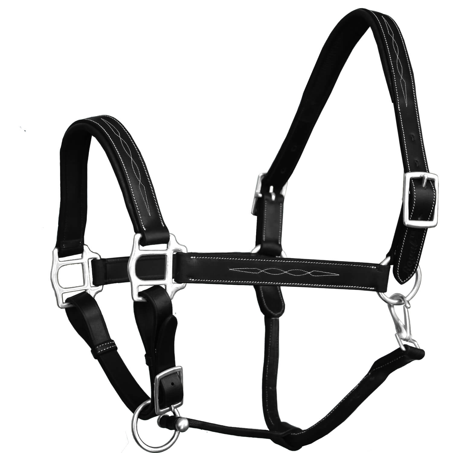 Licou Cheval Cuir Indien Noir - Damilo - Taille Adulte - Couture Main - Laiton